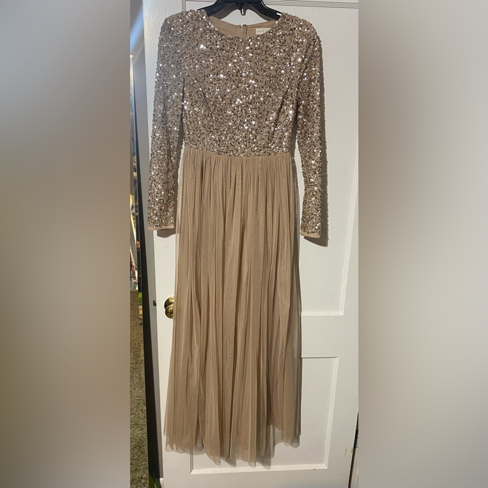 Maya deluxe blush sequin top tulle bridesmaid dress
